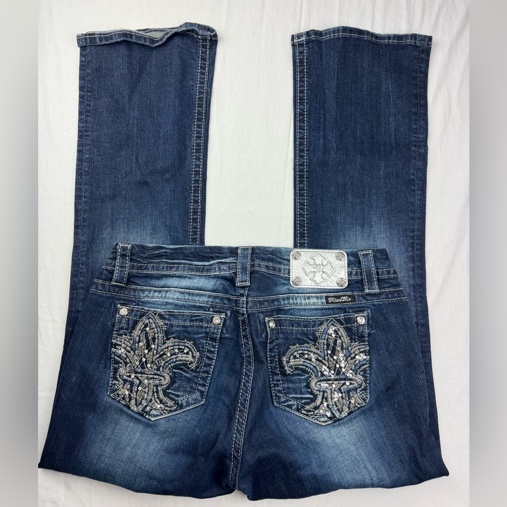 Miss Me Dark Blue easy boot Jeans with Silver Embellishments size 30